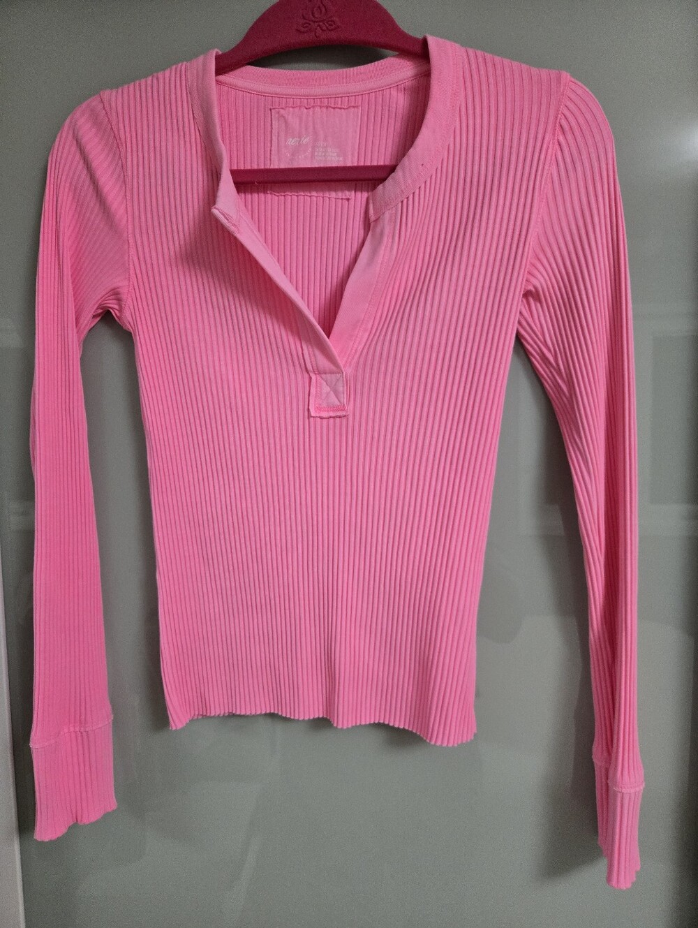 aerie Fireside Ribbed Henley Long Sleeve Top - Pink Size XS